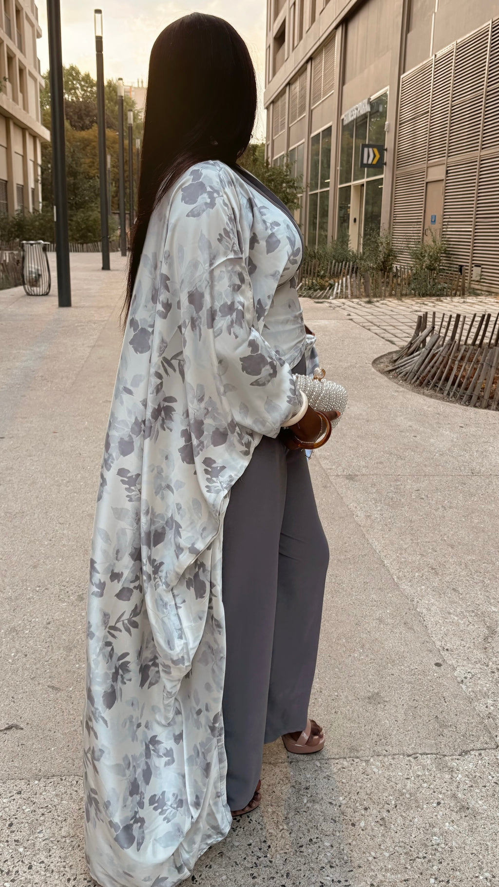 Ensemble Diongoma Floral Satiné - Gris