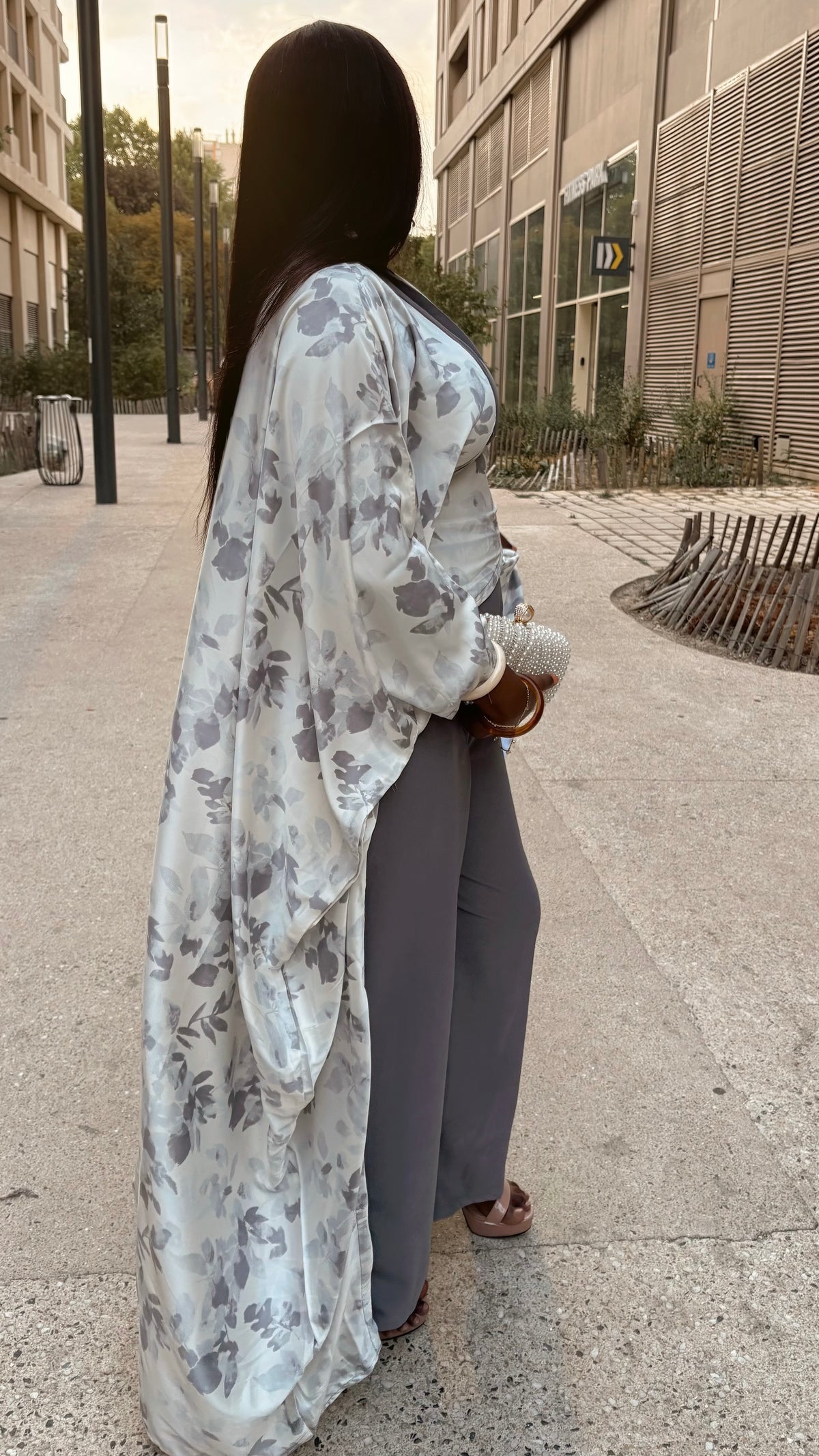 Ensemble Diongoma Floral Satiné - Gris