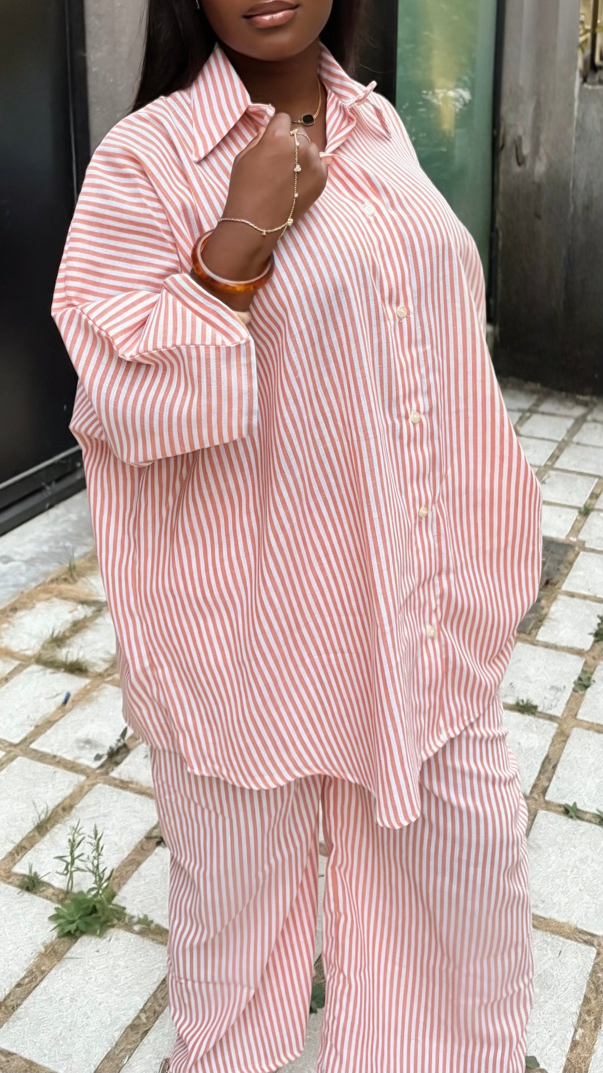 Ensemble Adja Rayures Fines - Orange & Blanc