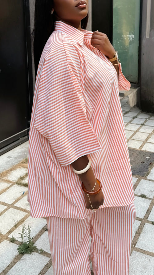 Ensemble Adja Rayures Fines - Orange & Blanc