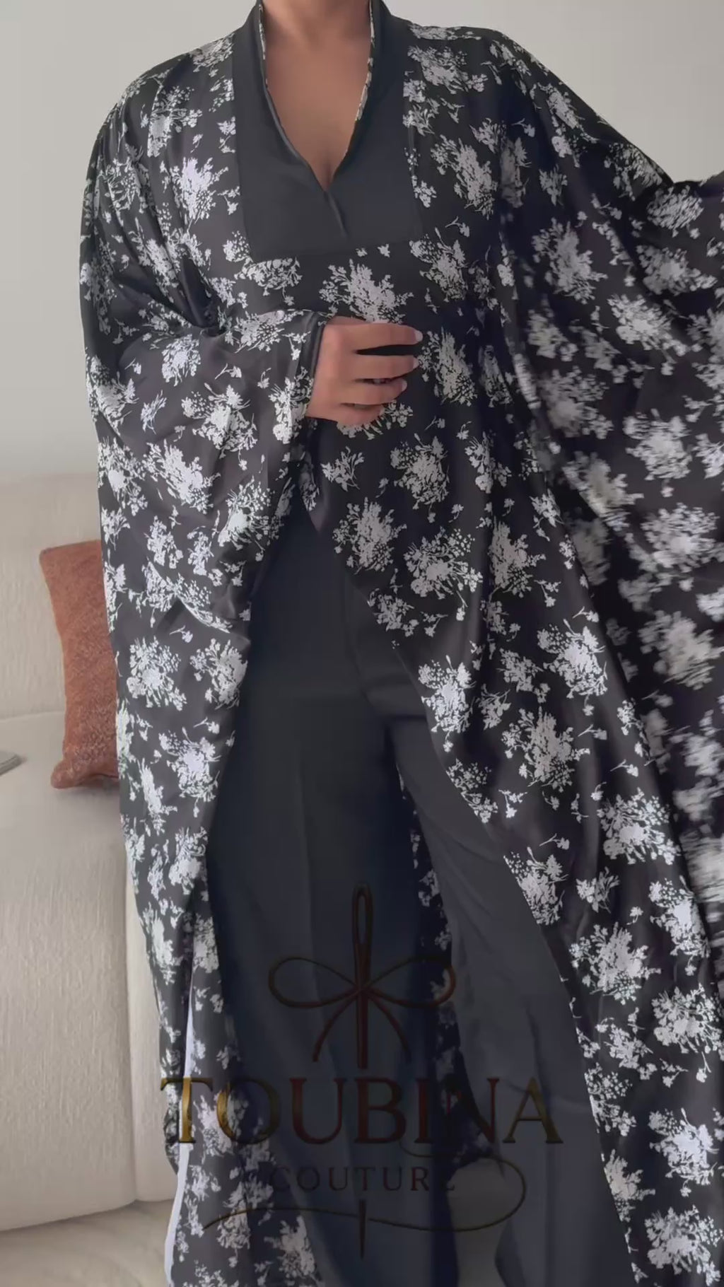 Ensemble Diongoma Floral Satiné - Pantalon Noir